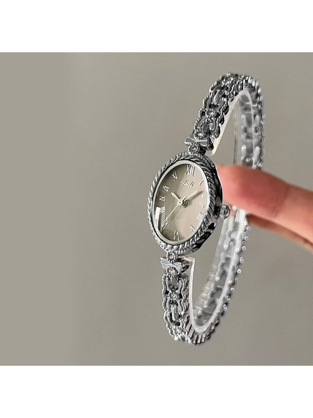 Women's Silver Grey Analog Quartz Alloy Steel Oval Roman Numeral Bracelet Watch - Picture 3 of 6
